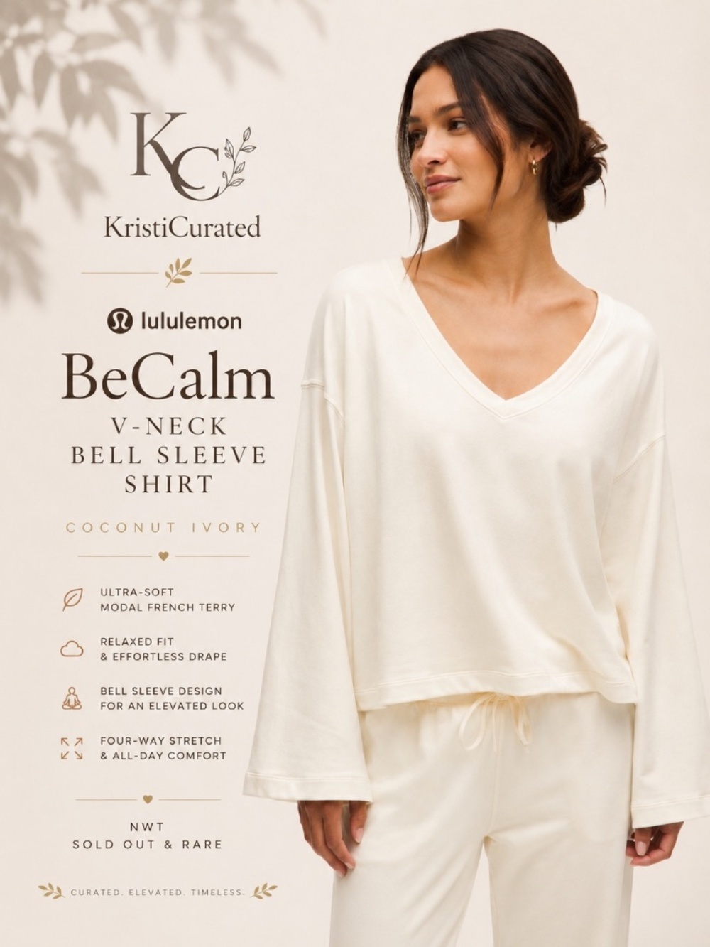 🤍 Lululemon BeCalm V-Neck Bell Sleeve Shirt 🤍
